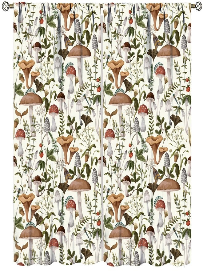 YCness Mushroom Curtains, Colorful Cartoon Abstract Botanical Plants Print Window Treatments for Living Room, Mushroom Seamless Home Decor White Curtain 2 Panel,42x45 Inch - Image 1